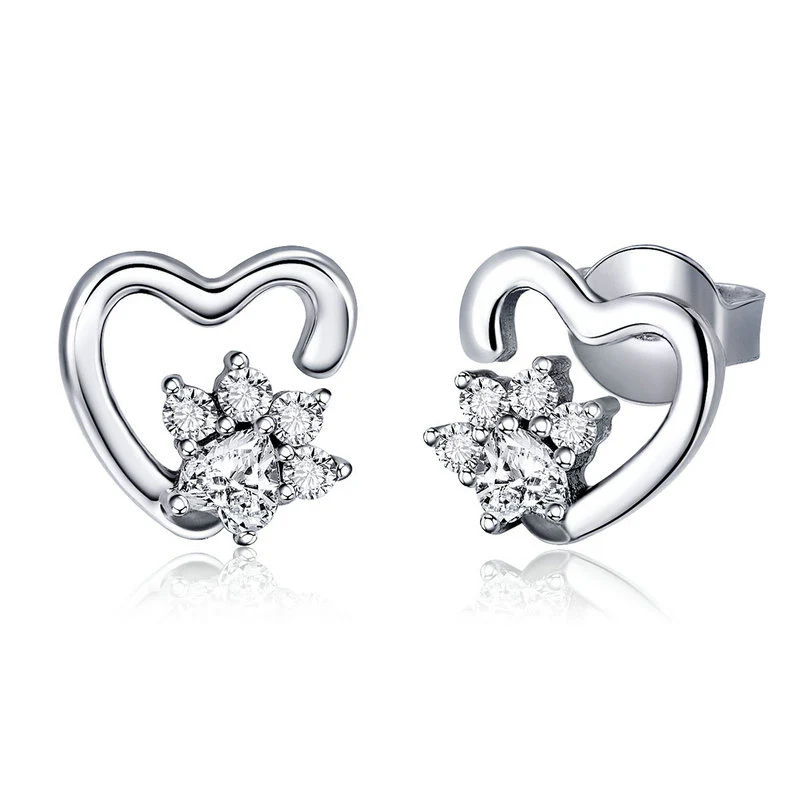 Silver Paw Print Stud Earrings - Image 3